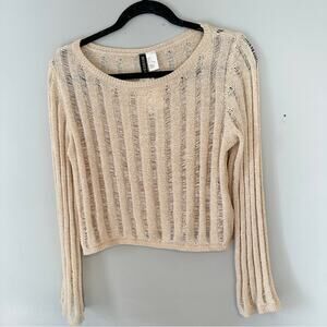 H&M Ladder Stitch Look Knit Jumper Sweater Top Cream Tan Beige NWT NEW Small